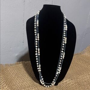 ✨ Chic Pearl & Blue Crystal Necklace – Exclusive 3-in-1 Design ✨